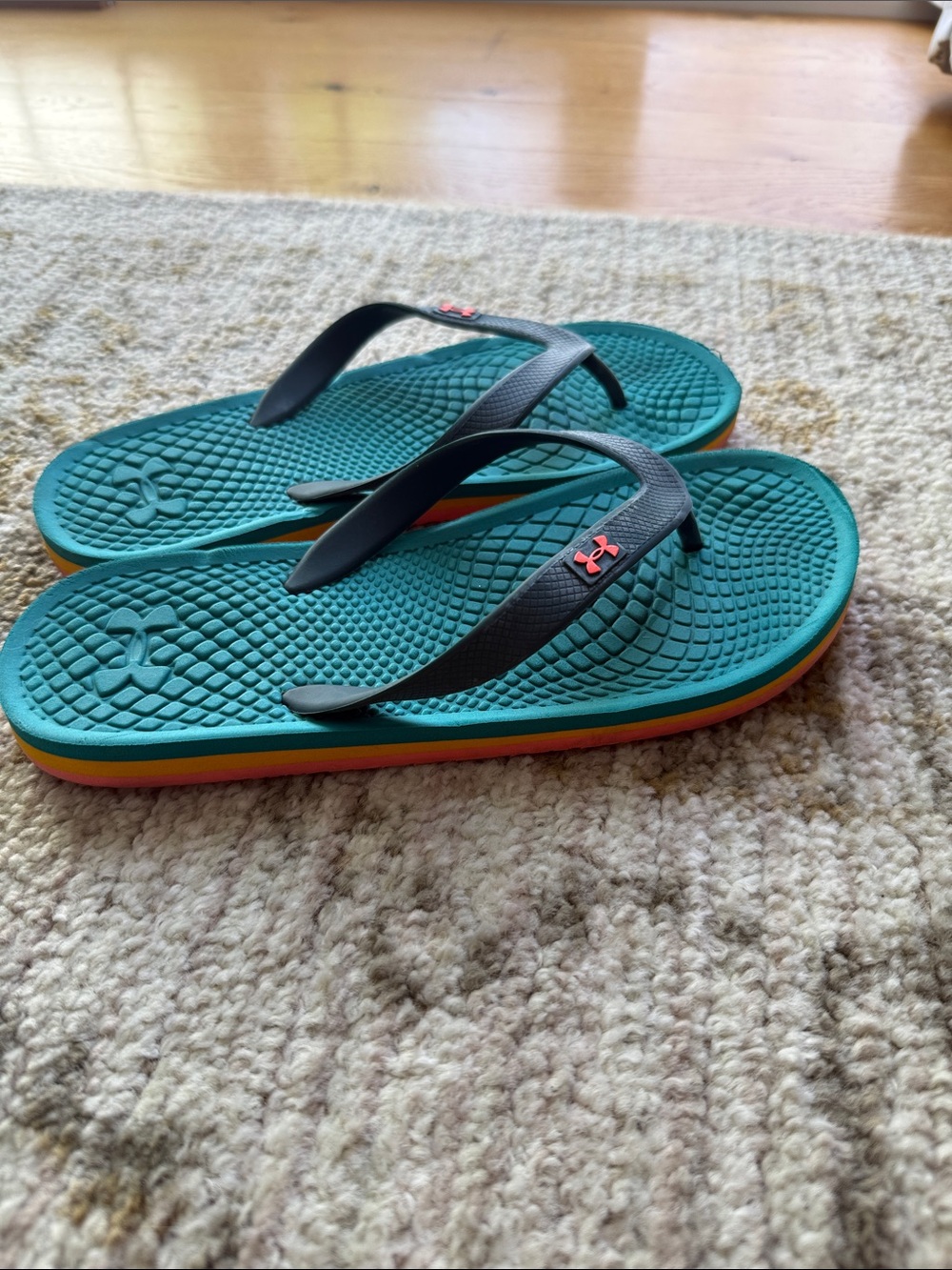 Under Armour Teal & Black Men's Flip Flops with Coral Logo - Picture 5 of 5